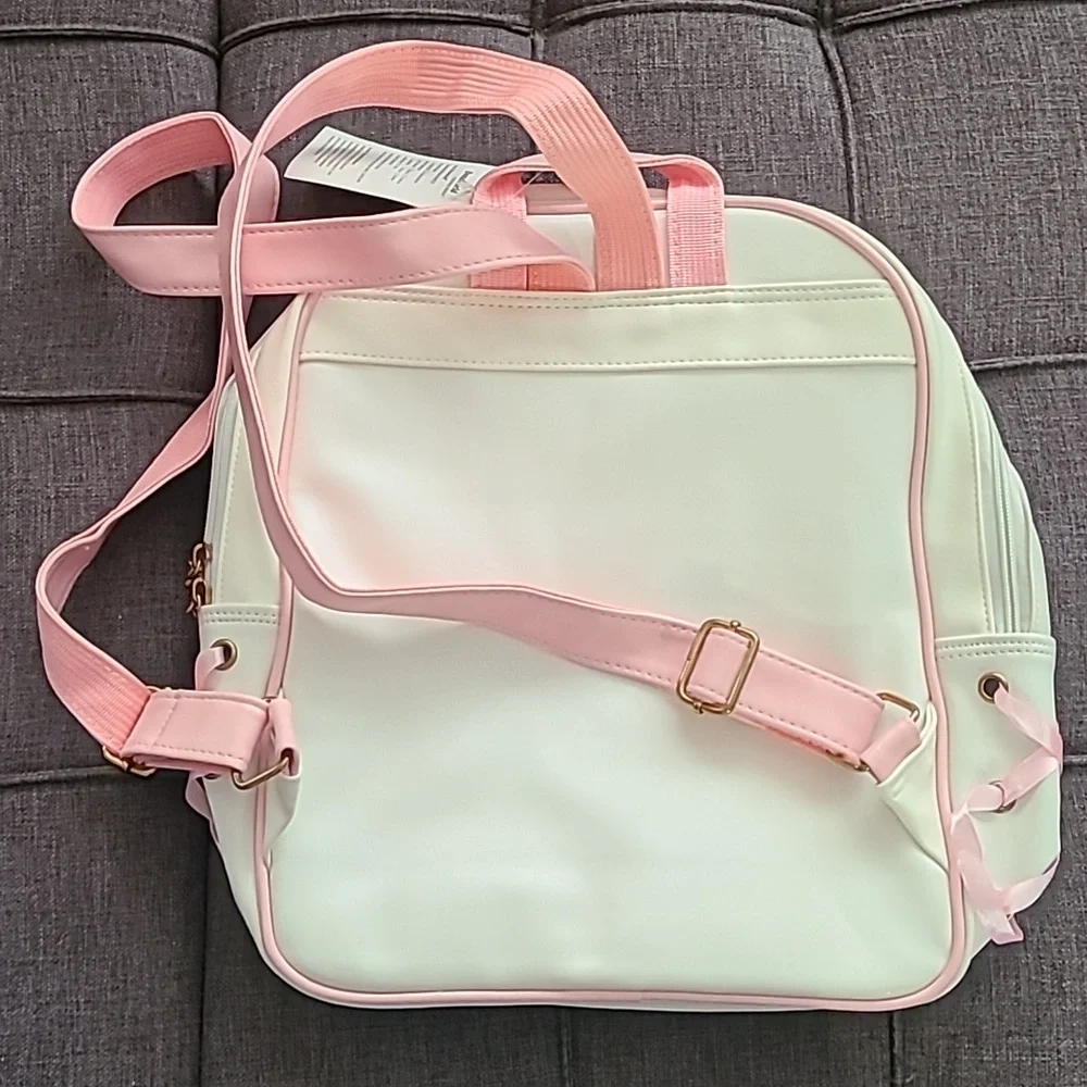 Donalworld white Pink bow backpack faux leather‎ NWT